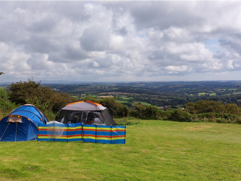 Campsite in Cornwall Views across the Cornish countryside with tent